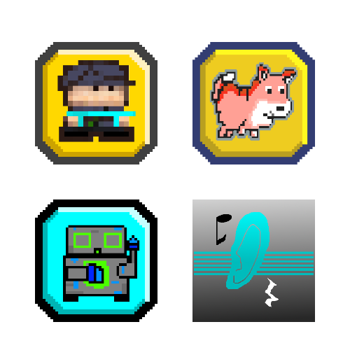 Icons For Bit Dreams Apps, Clockwise From Top Left: Bit vs Bit, Puppy Pounce, Steady Ear, and Bit Golem.